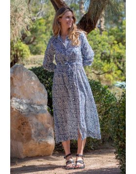 Mandalay Madame Pellier Maxi Shirtdress In Indigo