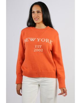Threadz New York Knit Jumper In Maple Orange