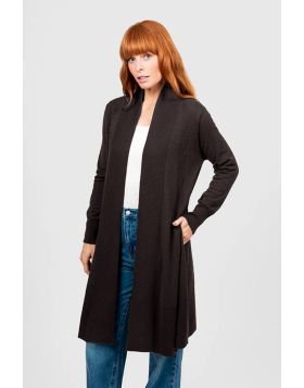 Bridge and Lord Long Line Rib Trim Cardigan In Chocolate