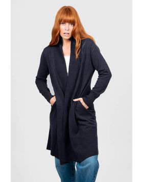 Bridge and Lord Long Line Rib Trim Cardigan In Ink