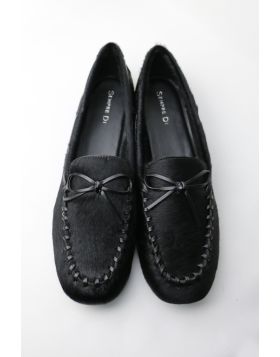 Tassel Trim Black Ponyskin Loafer By Sempre Di