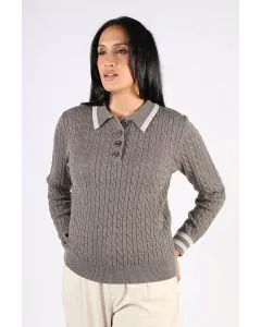 Goondiwindi Cotton Henley Cable Jumper In Taupe