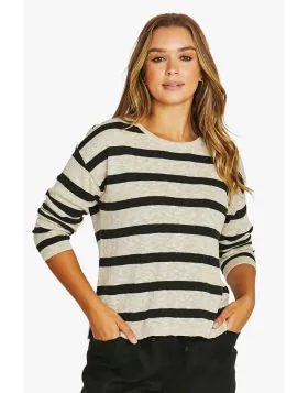 Drop Sleeve Stripe Sweater By Jump In Flax
