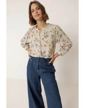 Indi and Cold Gathered Detail Shirt In Beige