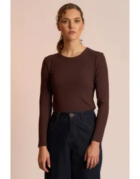 Neris Ribbed Arc Top Tee In Brown