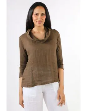 A relaxed top is a summer staple and Blueberry delivers on that. In a Linen and Jersey, the cowl neck top has 3/4 sleeves and a dip hem. Style it with easy pants, tailored ones or a denim short and it is sure to adapt to the look. Style 25049.
