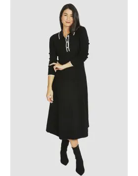 Tipped Collar Black Dress By Jump