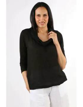 Blueberry Cowl Neck 3/4 Top In Black