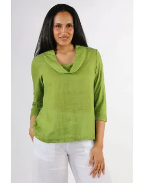 Blueberry Cowl Neck 3/4 Top In Kiwi