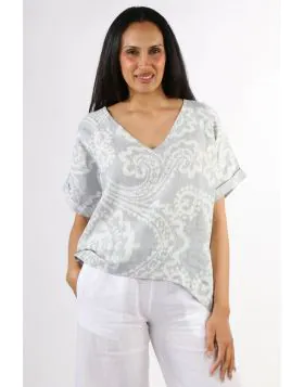 Blueberry Batik Print Top In Silver