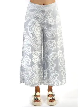 Blueberry Batik Print Linen Pant In Silver
