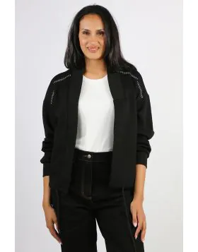 The Bone and Arrow Voi Jacket is a signature simple but stylish open front jacket from the New Zealand based label. It is designed with a relaxed feel and does not feature buttons or fastenings. Features contrast detail stitching on the shoulders and a dr