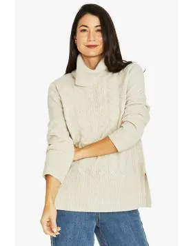 Cable Front Polo Jumper In Natural By Jump
