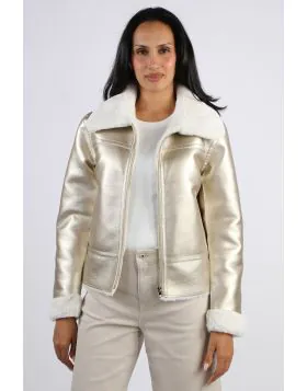 Caju Faux Fur Reversible Biker Jacket In Ivory