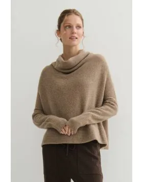 Cashmerism Ribbed Cowl Neck Crop Top In Shitake