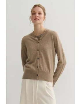 Cashmerism Crew Neck Cardi In Shitake