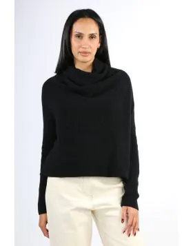 Cashmerism Ribbed Cowl Neck Crop Top In Black