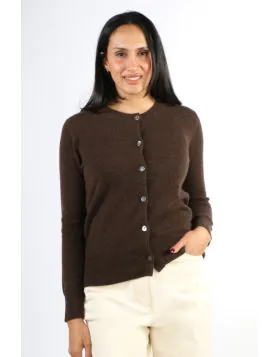 Cashmerism Crew Neck Cardi In Chocolate