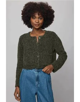 This plush chenille cardigan is the layer you will reach for on repeat. Cropped just right and spun from soft chenille yarn, its cozy without the bulk perfect for lounging or layering. Finished with a button front and two patch pockets complete with closu