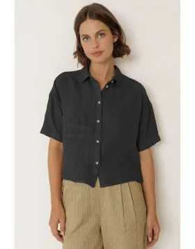 Indi and Cold Crop Linen Shirt In Carbon
