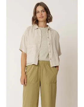 Indi and Cold Crop Linen Shirt In Stone