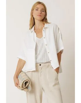 Indi and Cold Crop Linen Shirt In Ivory