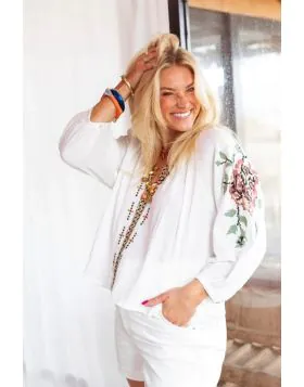 Palace Du Soleil Cross Hatch Blouse In White