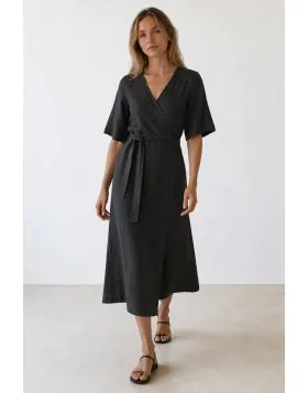 Indi and Cold Crossover Dress In Carbon