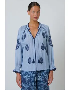 Namastai Hamilton Embroidered Top In Blue