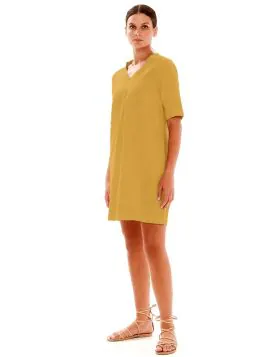 Haris Cotton Notch Collar Dress In Honey