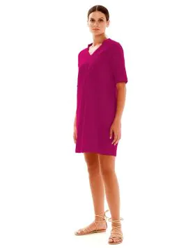 Haris Cotton Notch Collar Dress In Tulip