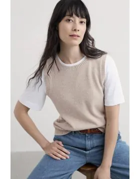The simplest pieces of clothing can often tie whole outfits together. With a neat shape and ribbed edges, the East View Vest is made from soft, lightweight merino rich yarn, and will layer over everything for an instant, modern update. We love it over dre