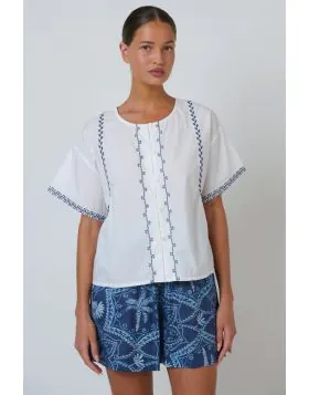 Namastai Elodie Embroidered Top In White