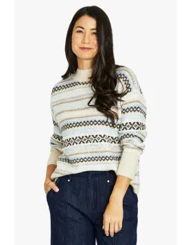 Our Fairisle Pullover is classic style, reimagined for a modern look. This pullover showcases a traditional fairisle pattern in a fashionable colour palette, bringing a touch of classic style to any wardrobe. The relaxed fit offers a comfortable silhouett
