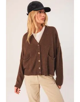 Indi and Cold Cashmere Blend Cardi In Taupe