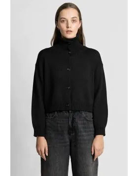 Fields Funnel Neck Cropped Cardi In Black