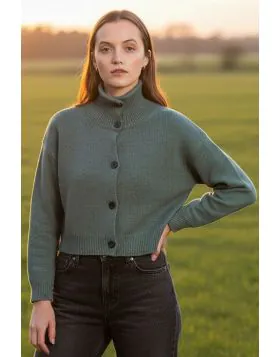 Fields Funnel Neck Cropped Cardi In Forest