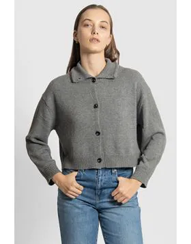Fields Funnel Neck Cropped Cardi In Grey