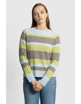 Fields Cable Colour Block Pullover In Lime Stripe