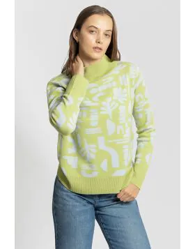 Add an exclusive touch to your knitwear wardrobe with our Jacquard Oversized Pullover, featuring a unique and exclusive artwork inspired jacquard pattern. Crafted from a luxurious blend of 50% wool and 50% acrylic, this pullover offers a remarkably soft a