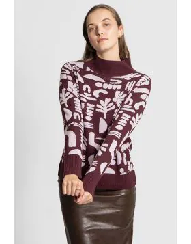 Add an exclusive touch to your knitwear wardrobe with our Jacquard Oversized Pullover, featuring a unique and exclusive artwork inspired jacquard pattern. Crafted from a luxurious blend of 50% wool and 50% acrylic, this pullover offers a remarkably soft a