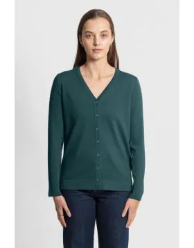 Fields Merino V Neck Cardigan In Forest
