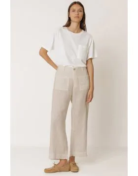 Indi and Cold Flowy Linen Pant In Stone