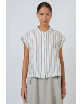 Naturals Cropped Tail Shirt In Travertine Stripe
