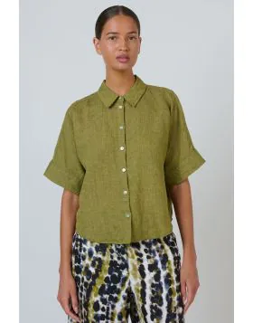 Naturals Washed Linen Cropped Tail Shirt In Balsam