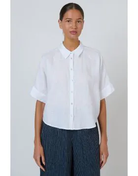 Naturals Washed Linen Cropped Tail Shirt In White
