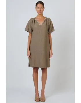 Naturals Blanket Stitch Gathered Dress In Agate