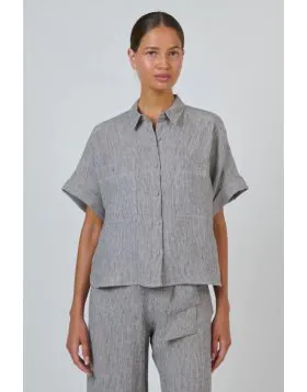 Naturals Washed Linen Shirt In Ticking Stripe