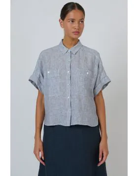 Naturals Washed Linen Shirt In Ticking Stripe