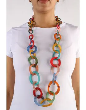 Jatan Acrylic Chain Link Necklace In Multi